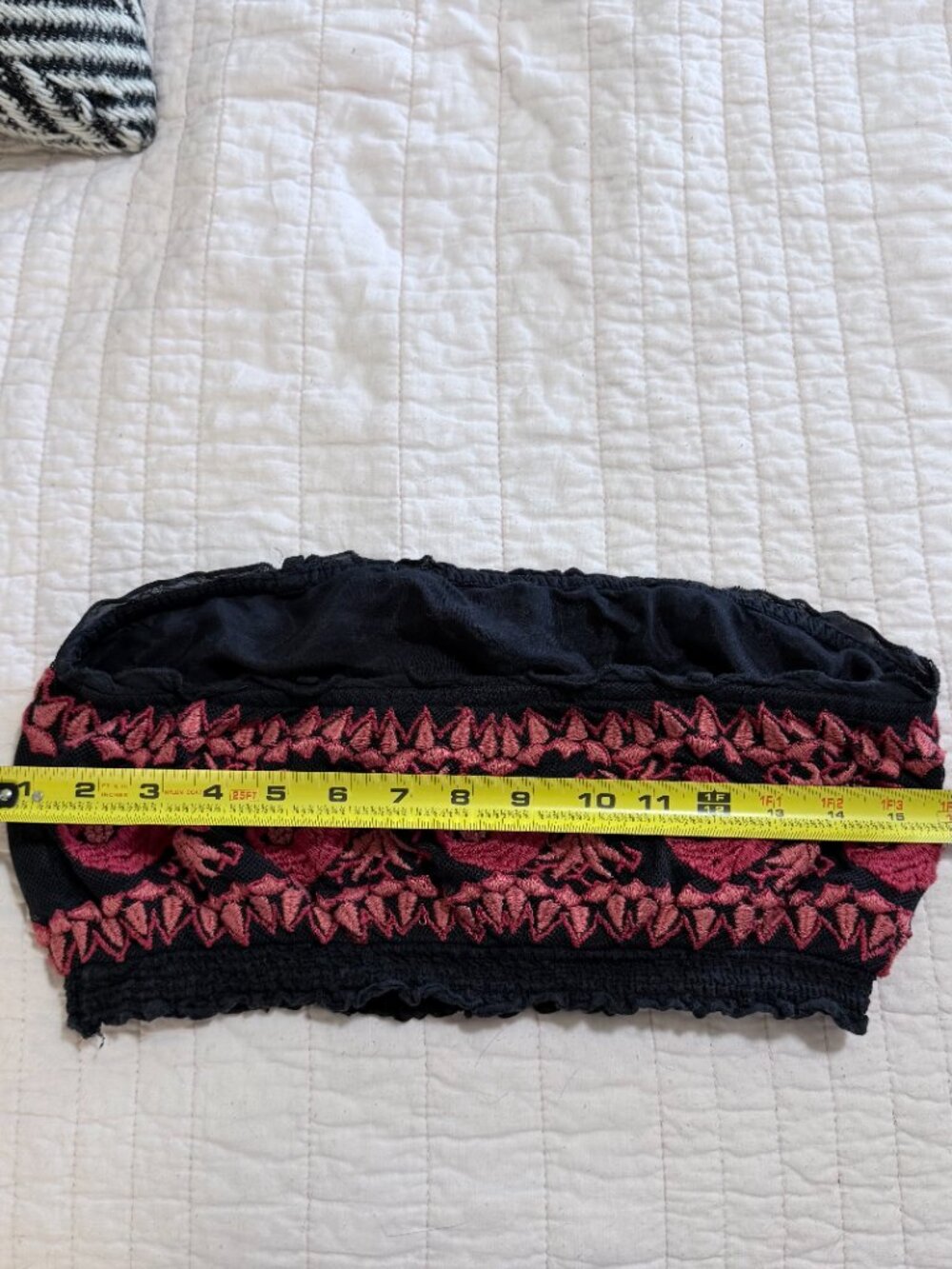Free People Bandeau Tube Top Black Pink Floral Embroidered Lace Size S - Picture 5 of 8